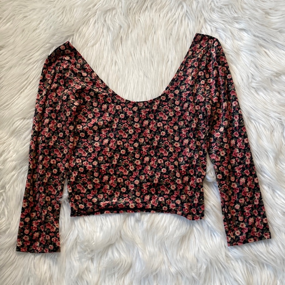 Hollister Flowery Velvet Crop Top, Size Small